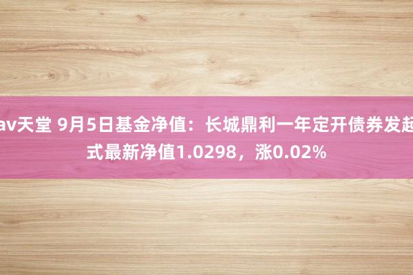 av天堂 9月5日基金净值：长城鼎利一年定开债券发起式最新净值1.0298，涨0.02%